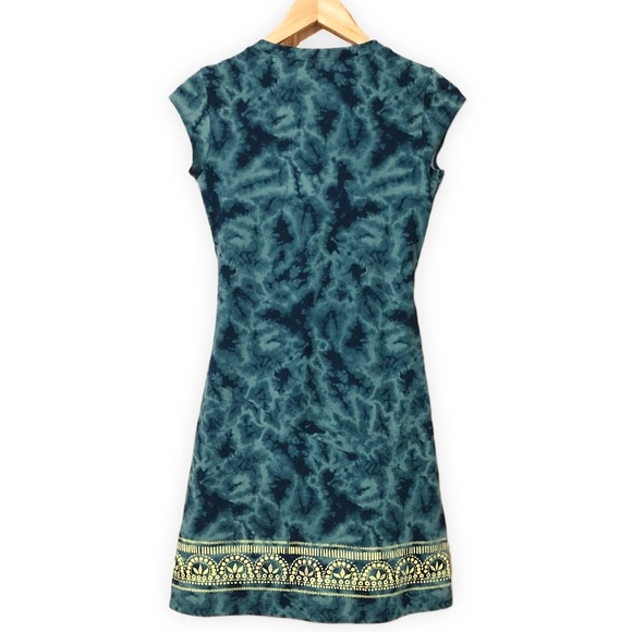 Athleta Womens Nectar Active Faux Wrap Dress Blue Tie Dye Tattooed Ruched XS - Picture 3 of 7